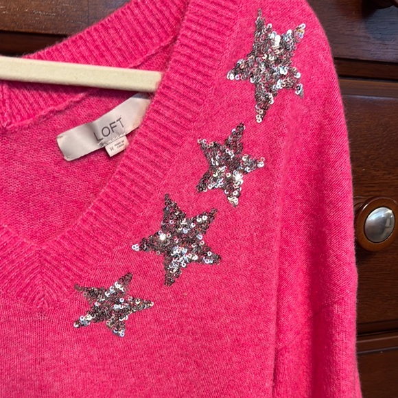 LOFT Sweaters - Loft Pink V-Neck Sweater with Star Embellishments